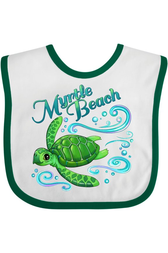Myrtle Beach Cute Sea Turtle with Waves and Bubbles Boys or Girls Baby Bib