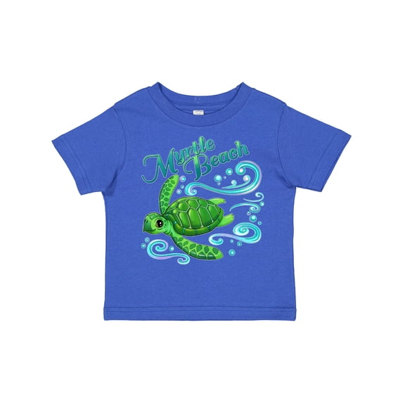 Inktastic Myrtle Beach Cute Sea Turtle with Waves and Bubbles Boys or Girls Toddler T-Shirt