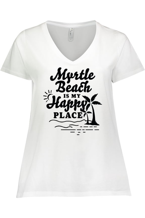 Myrtle Beach is My Happy Place with Palm Trees Women's Plus Size V-Neck T-Shirt