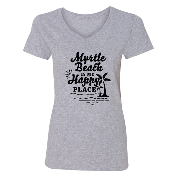 Inktastic Myrtle Beach is My Happy Place with Palm Trees Women's V-Neck T-Shirt