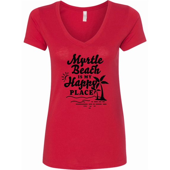 Inktastic Myrtle Beach is My Happy Place with Palm Trees Women's V-Neck T-Shirt