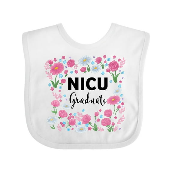 Inktastic NICU Graduate-Flowers Boys or Girls Baby Bib