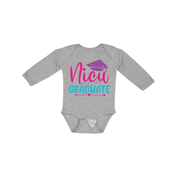 Inktastic Nicu Graduate with Cap and Hearts in Purple Pink and Blue Girls Long Sleeve Baby Bodysuit