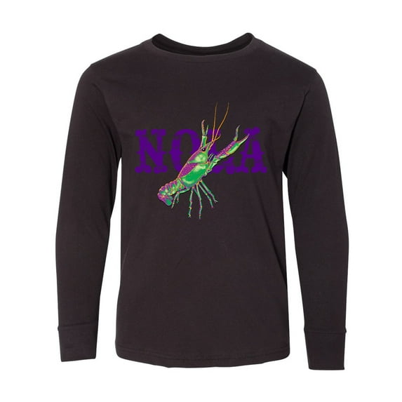 Inktastic NOLA Mardi Gras Crayfish in Purple Long Sleeve Youth T-Shirt