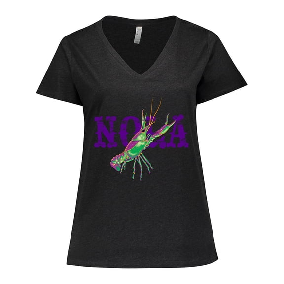 Inktastic NOLA Mardi Gras Crayfish in Purple Women's Plus Size V-Neck T-Shirt