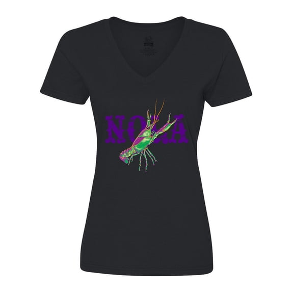 Inktastic NOLA Mardi Gras Crayfish in Purple Women's V-Neck T-Shirt