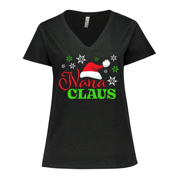 Inktastic Nana Claus with Christmas Santa Hat and Snowflakes Women's Plus Size V-Neck T-Shirt