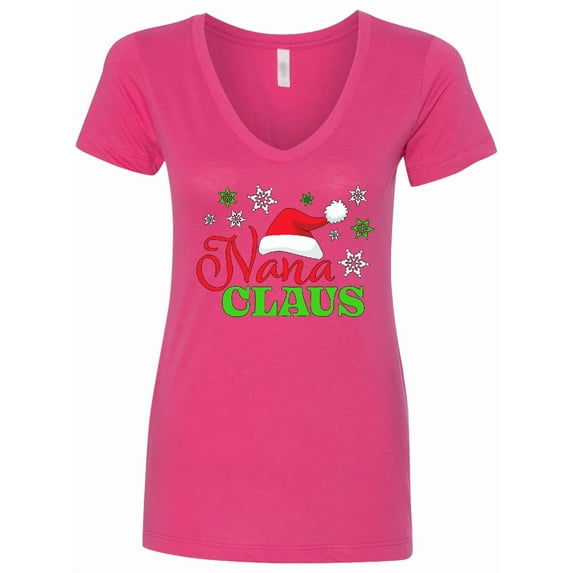 Inktastic Nana Claus with Christmas Santa Hat and Snowflakes Women's V-Neck T-Shirt