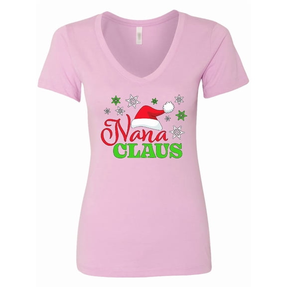 Inktastic Nana Claus with Christmas Santa Hat and Snowflakes Women's V-Neck T-Shirt