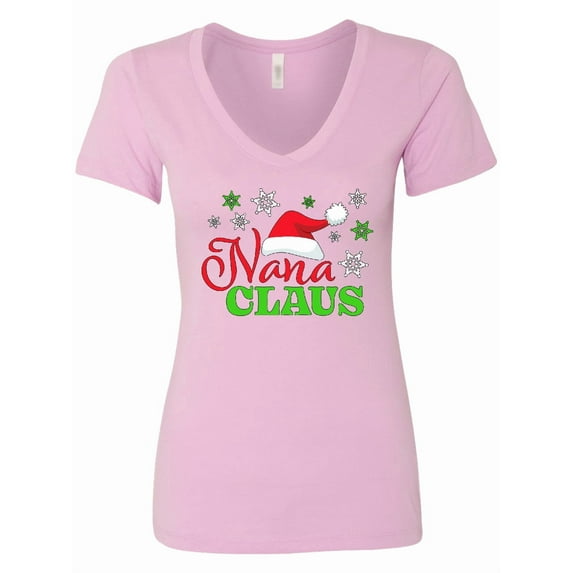 Inktastic Nana Claus with Christmas Santa Hat and Snowflakes Women's V-Neck T-Shirt