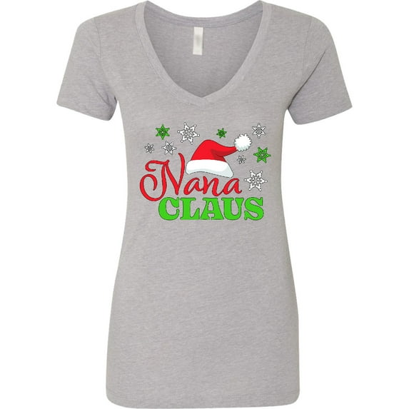 Inktastic Nana Claus with Christmas Santa Hat and Snowflakes Women's V-Neck T-Shirt