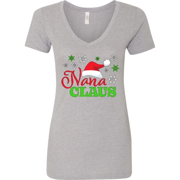 Inktastic Nana Claus with Christmas Santa Hat and Snowflakes Women's V-Neck T-Shirt