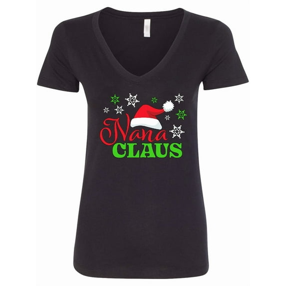 Inktastic Nana Claus with Christmas Santa Hat and Snowflakes Women's V-Neck T-Shirt
