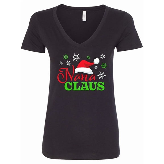 Inktastic Nana Claus with Christmas Santa Hat and Snowflakes Women's V-Neck T-Shirt