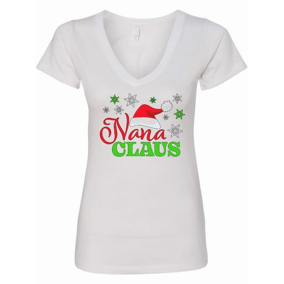Inktastic Nana Claus with Christmas Santa Hat and Snowflakes Women's V-Neck T-Shirt