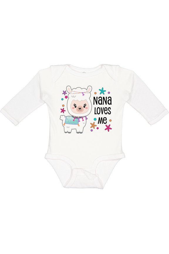 Nana Loves Me- Cute and Happy Llama Boys or Girls Long Sleeve Baby Bodysuit