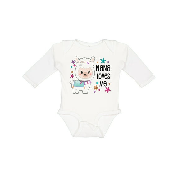 Inktastic Nana Loves Me- Cute and Happy Llama Boys or Girls Long Sleeve Baby Bodysuit