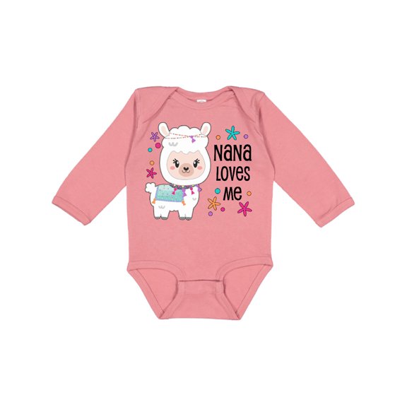 Inktastic Nana Loves Me- Cute and Happy Llama Boys or Girls Long Sleeve Baby Bodysuit