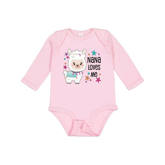 Inktastic Nana Loves Me- Cute and Happy Llama Boys or Girls Long Sleeve Baby Bodysuit