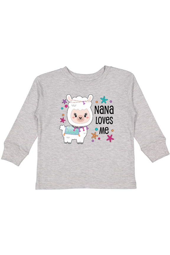Nana Loves Me- Cute and Happy Llama Boys or Girls Long Sleeve Toddler T-Shirt