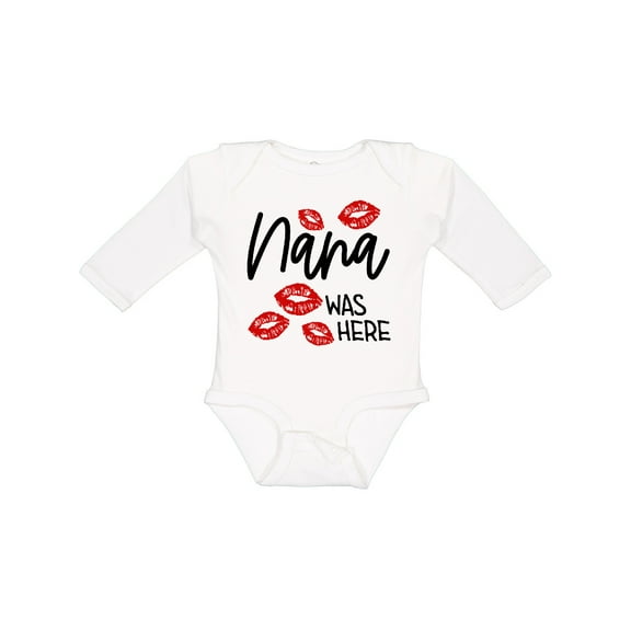 Inktastic Nana Was Here Red Kisses Boys or Girls Long Sleeve Baby Bodysuit
