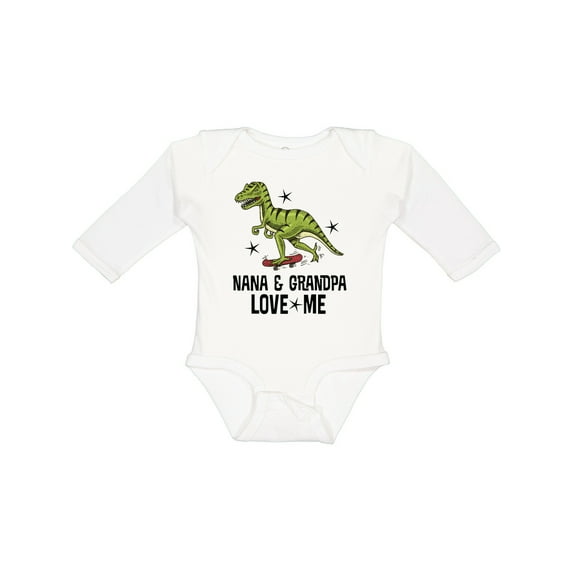 Inktastic Nana and Grandpa Love Me Dinosaur Grandson Boys Long Sleeve Baby Bodysuit