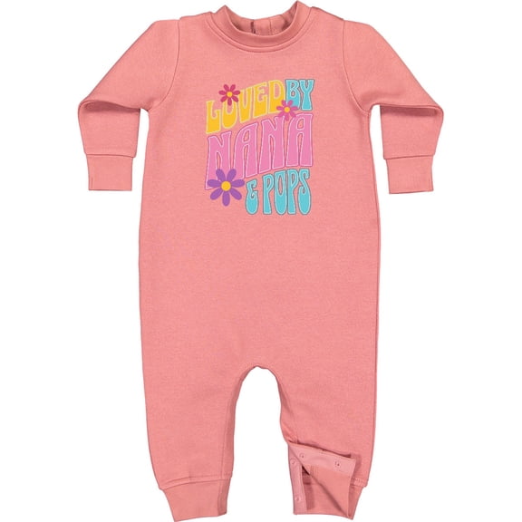 Inktastic Nana and Pops Love Me Retro Flowered Baby Fleece Romper