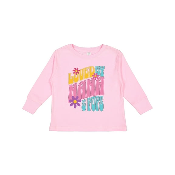 Inktastic Nana and Pops Love Me Retro Flowered Girls Long Sleeve Toddler T-Shirt
