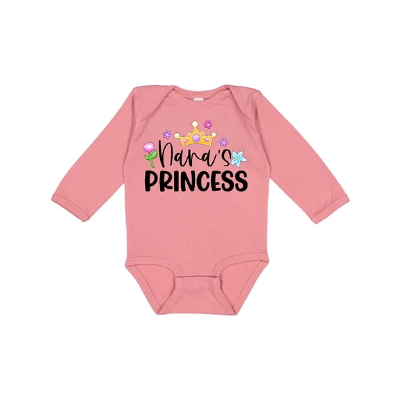 Inktastic Nana's Princess Crown and Flowers Girls Long Sleeve Baby Bodysuit