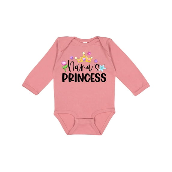 Inktastic Nana's Princess Crown and Flowers Girls Long Sleeve Baby Bodysuit