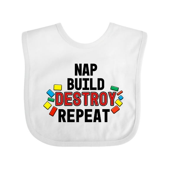 Inktastic Nap Build Destroy Repeat with Colorful Building Blocks Boys or Girls Baby Bib