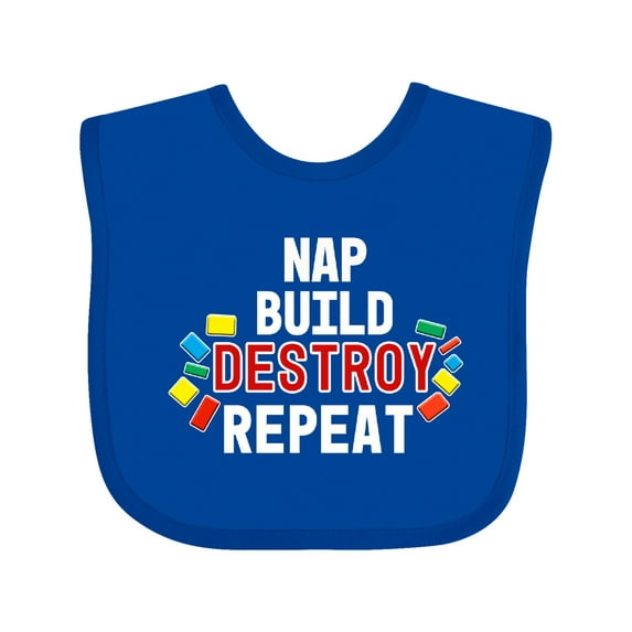Inktastic Nap Build Destroy Repeat with Colorful Building Blocks Boys or Girls Baby Bib