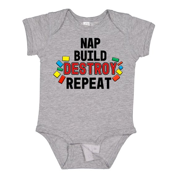Inktastic Nap Build Destroy Repeat with Colorful Building Blocks Boys or Girls Baby Bodysuit