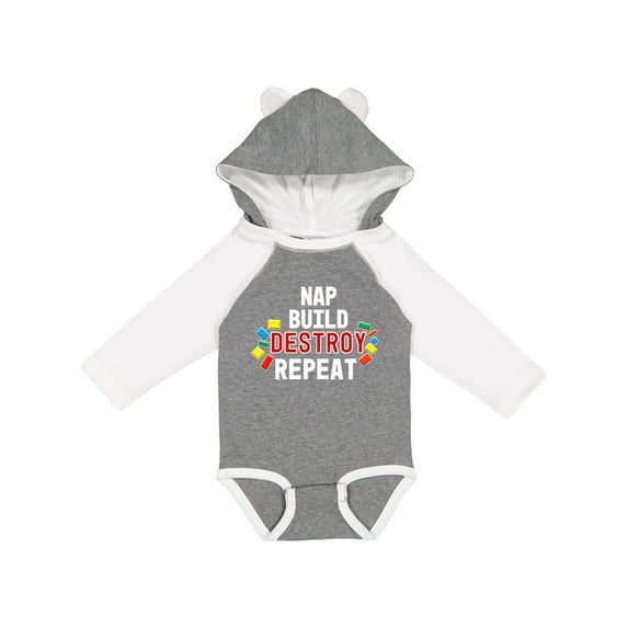Inktastic Nap Build Destroy Repeat with Colorful Building Blocks Boys or Girls Long Sleeve Baby Bodysuit