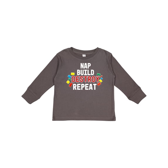 Inktastic Nap Build Destroy Repeat with Colorful Building Blocks Boys or Girls Long Sleeve Toddler T-Shirt