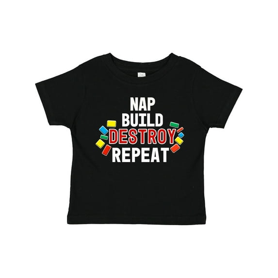 Inktastic Nap Build Destroy Repeat with Colorful Building Blocks Boys or Girls Toddler T-Shirt