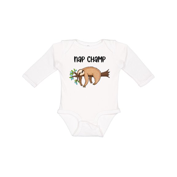 Inktastic Nap Champ Cute Sleeping Sloth Boys or Girls Long Sleeve Baby Bodysuit