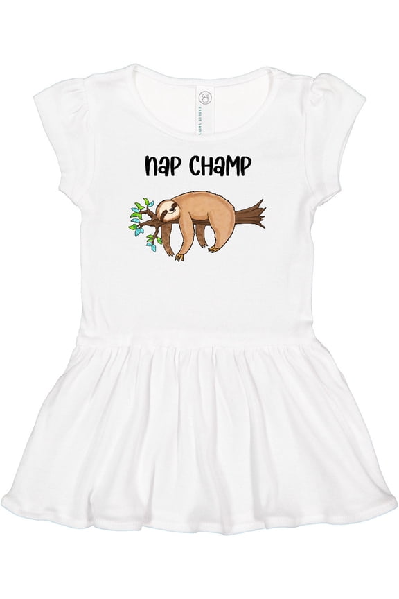 Nap Champ Cute Sleeping Sloth Girls Baby Dress