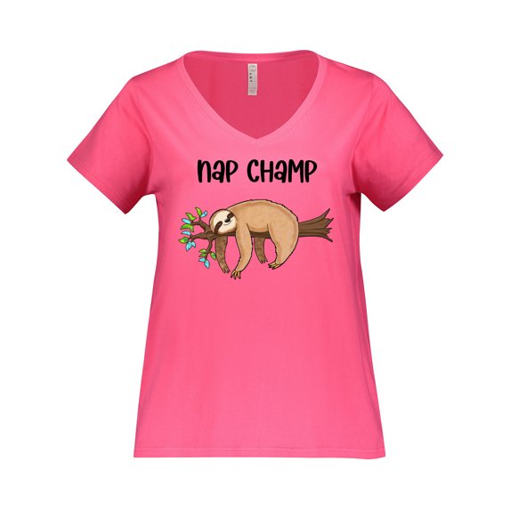 Inktastic Nap Champ Cute Sleeping Sloth Women's Plus Size V-Neck T-Shirt