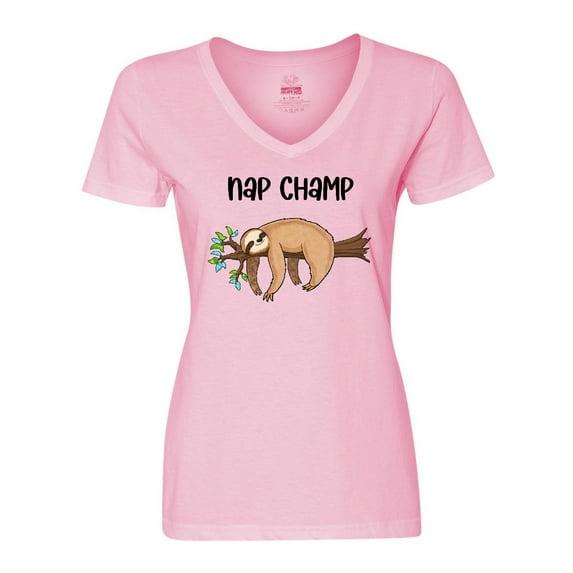 Inktastic Nap Champ Cute Sleeping Sloth Women's V-Neck T-Shirt