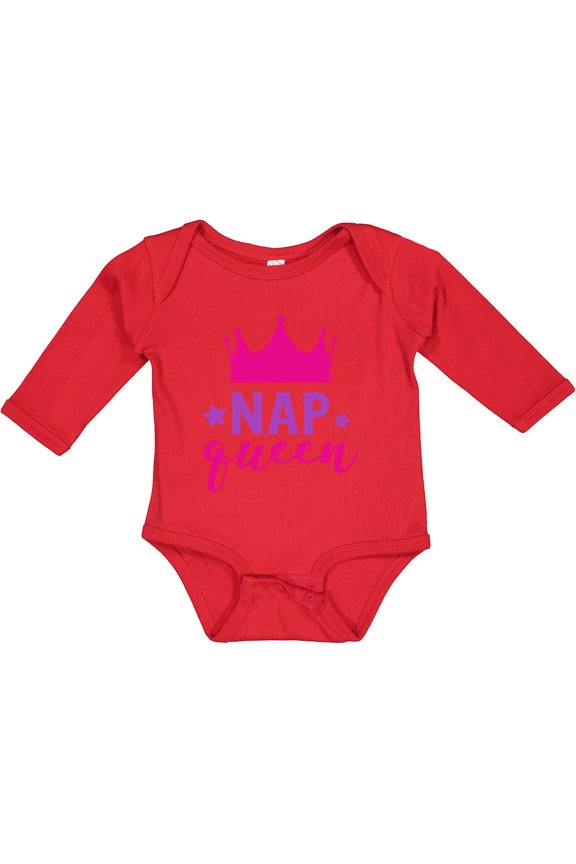 Nap Queen, Crown, Stars - Pink Purple Girls Long Sleeve Baby Bodysuit