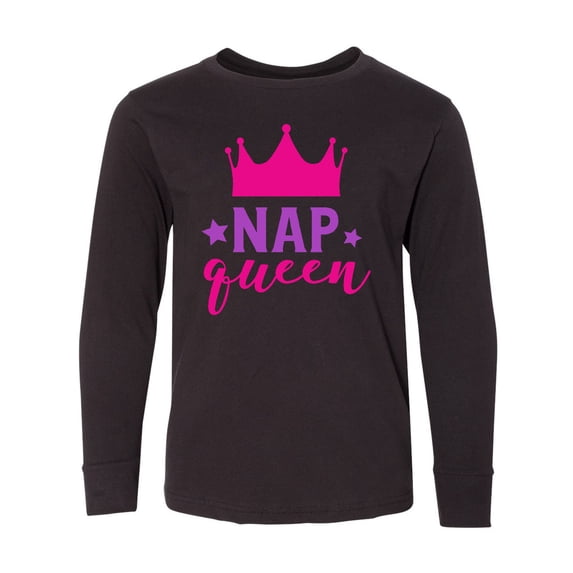 Inktastic Nap Queen, Crown, Stars - Pink Purple Long Sleeve Youth T-Shirt