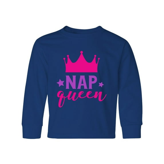 Inktastic Nap Queen, Crown, Stars - Pink Purple Long Sleeve Youth T-Shirt