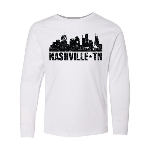 Inktastic Nashville Skyline Grunge Long Sleeve Youth T-Shirt