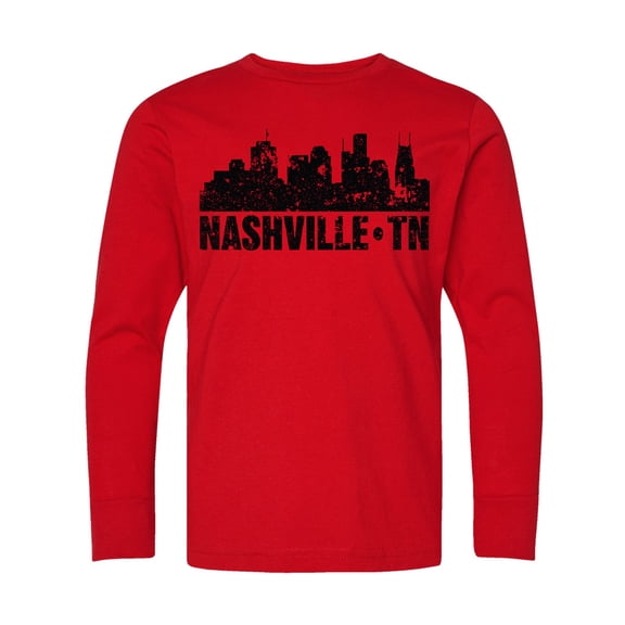 Inktastic Nashville Skyline Grunge Long Sleeve Youth T-Shirt