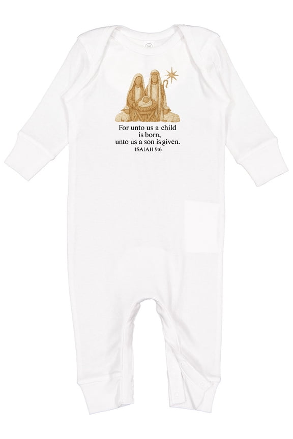 Nativity Scene for Unto Us a Child is Born Isaiah 9:6 Baby Romper Coveralls