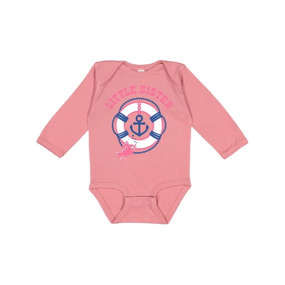 Inktastic Nautical Little Sister Girls Long Sleeve Baby Bodysuit