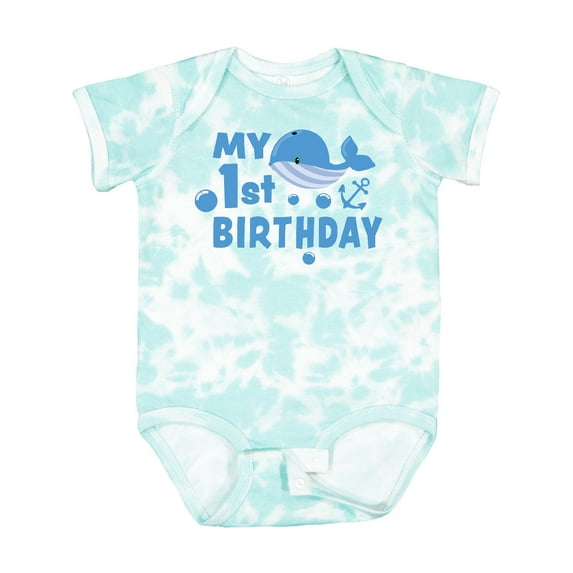 Inktastic Nautical My 1st Birthday with Blue Whale and Anchor Boys or Girls Baby Bodysuit