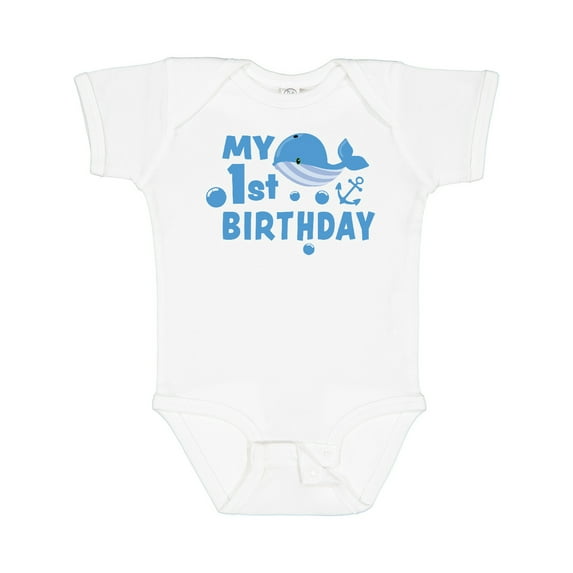 Inktastic Nautical My 1st Birthday with Blue Whale and Anchor Boys or Girls Baby Bodysuit