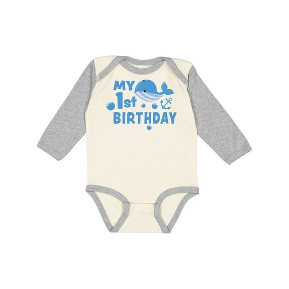 Inktastic Nautical My 1st Birthday with Blue Whale and Anchor Boys or Girls Long Sleeve Baby Bodysuit